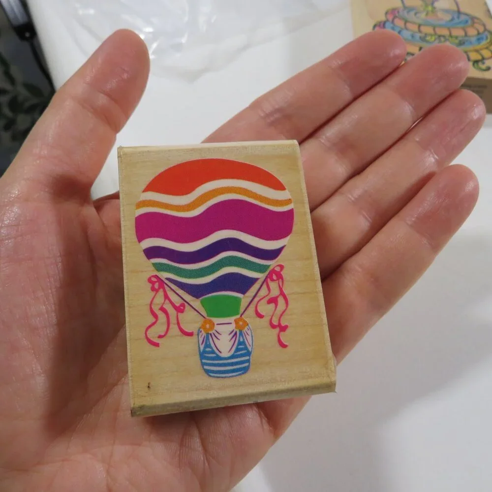 Rubber Stamps Wood Mounted Large Fountain, Hot Air Balloon